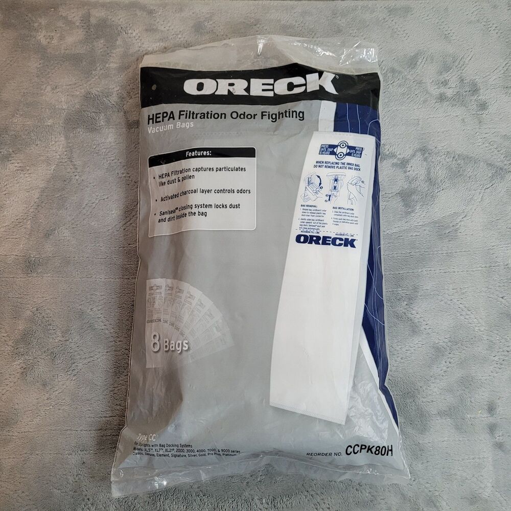 Oreck HEPA Filtration Odor Fighting Upright Vacuum Bags CCPK80H 8 Ct Unopened